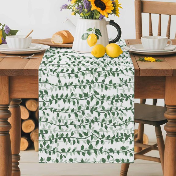 Burlap Table Runner 60 Inches Long, Spring Plants Ivy Non-Slip Kitchen Table Runners for Dining Room Everyday Use Party Table Decorations Abstract Country Leaves