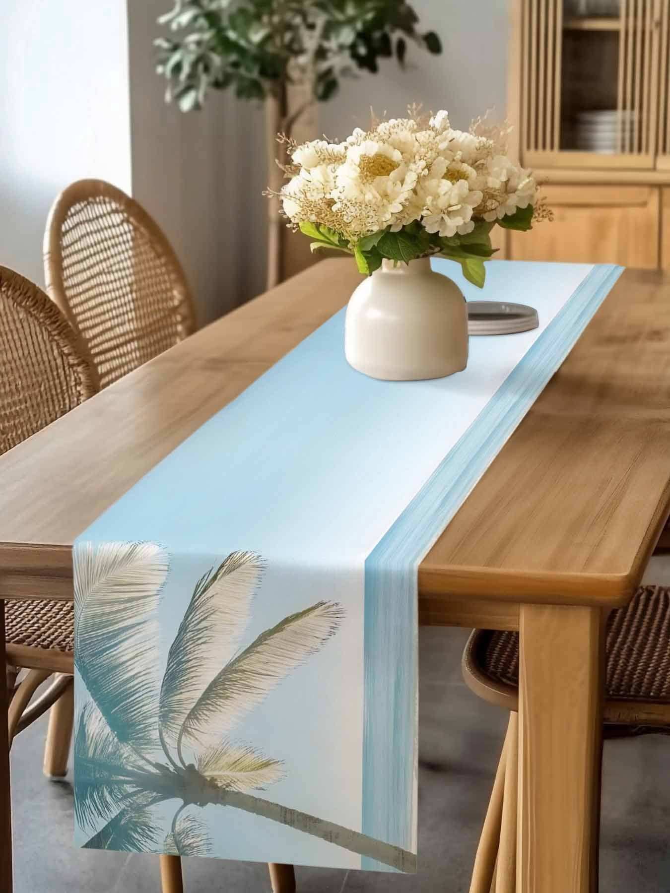 Burlap Table Runner 60 Inches Long, Summer Coastal Palm Tree Non-Slip ...