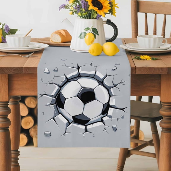 Burlap Table Runner 70 Inches Long,Abstract Football Non-Slip Kitchen Table Runners for Dining Room Everyday Use Party Table Decorations Geometric Black White Hexagon