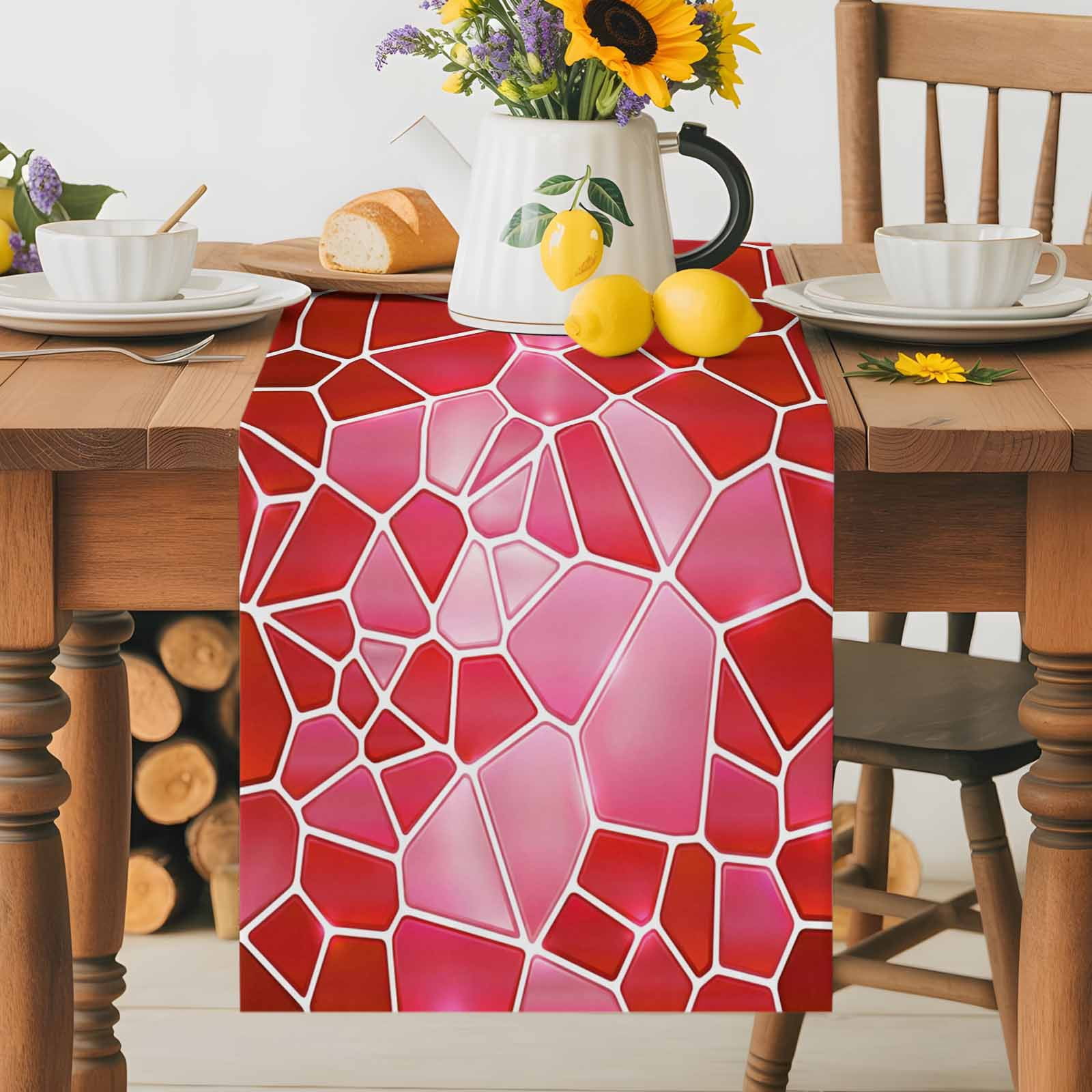 Burlap Table Runner 70 Inches Long, Abstract Geometric Ombre Red Non ...