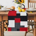 thumbnail image 1 of Burlap Table Runner 70 Inches Long, Abstract Red Black White Gray Color Block Non-Slip Kitchen Table Runners for Dining Room Everyday Use Party Table Decorations Geometric Art, 1 of 9