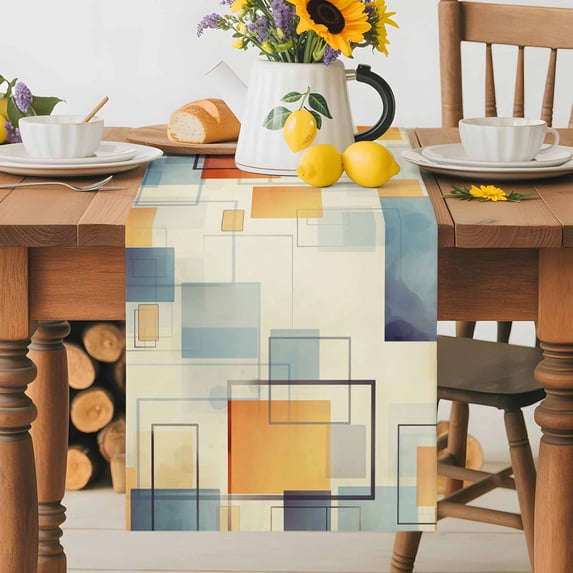 Burlap Table Runner 70 Inches Long, Abstract Square Rectangle Art Non ...