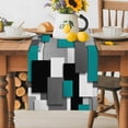 thumbnail image 1 of Burlap Table Runner 70 Inches Long, Abstract Teal Black Gray White Square Non-Slip Kitchen Table Runners for Dining Room Everyday Use Party Table Decorations Modern Geometric Art, 1 of 9