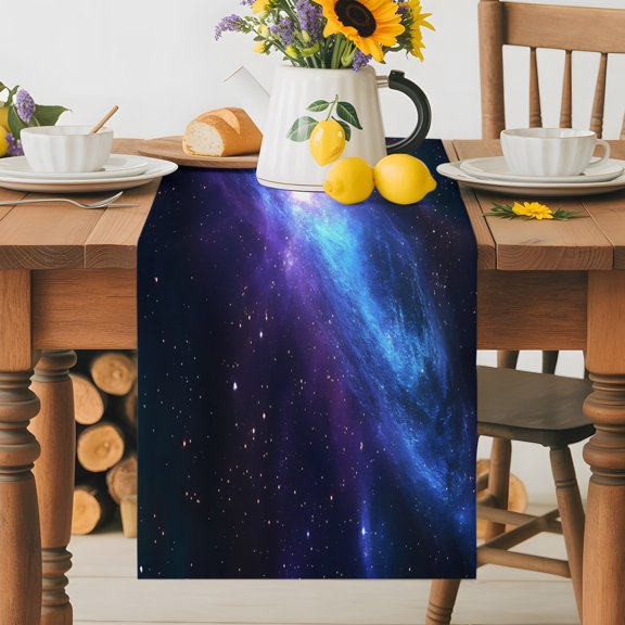 Burlap Table Runner 70 Inches Long, Cosmic Blue Purple Non-Slip Kitchen Table Runners for Dining Room Everyday Use Party Table Decorations Galaxy Background