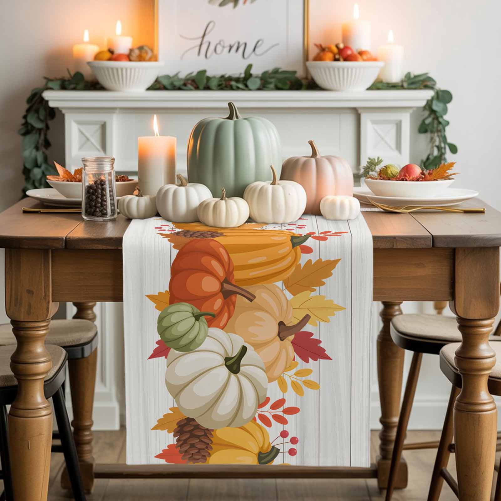 Burlap Table Runner 70 Inches Long,Fall Orange Pumpkin Maple Leaf Farm ...