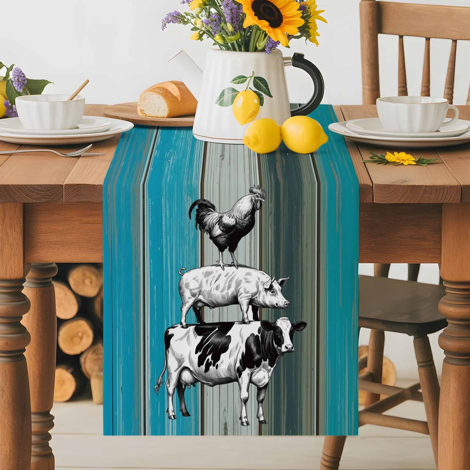 Burlap Table Runner 70 Inches Long, Farm Cow Pig Chick Animal Non-Slip ...