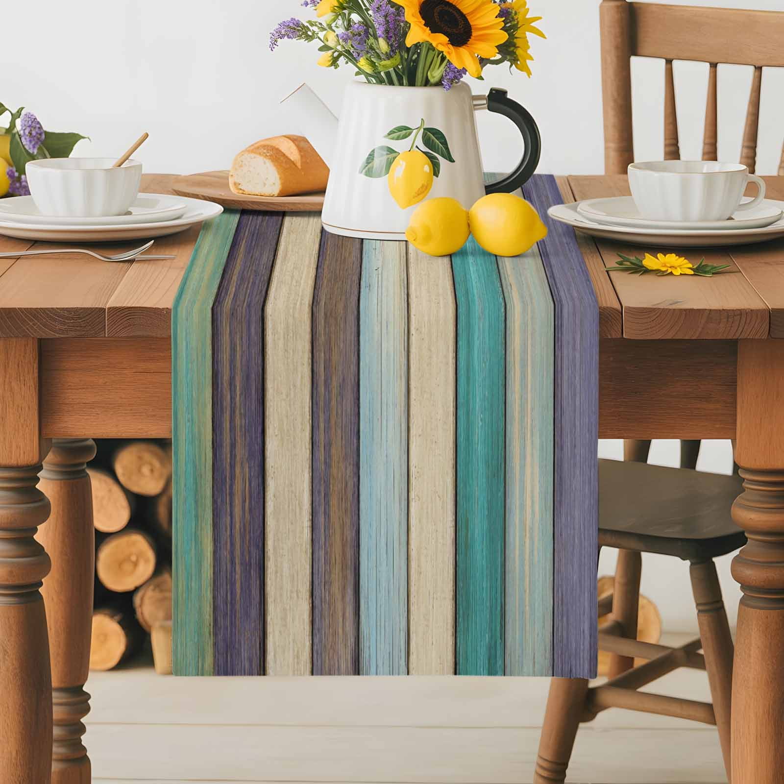 Burlap Table Runner 70 Inches Long,Farmhouse Retro Wood Board Non-Slip ...