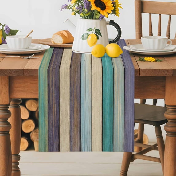 Burlap Table Runner 70 Inches Long,Farmhouse Retro Wood Board Non-Slip ...