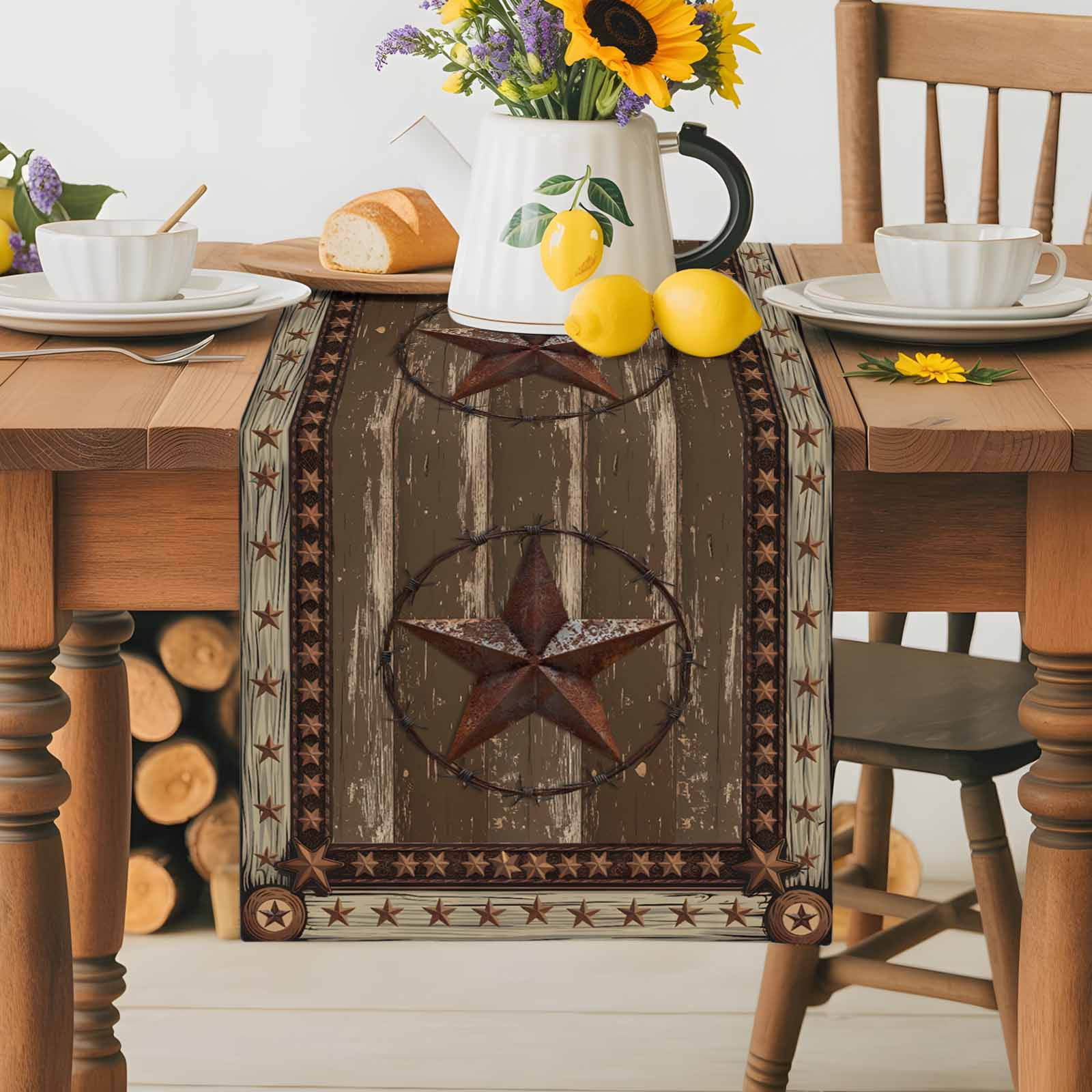 Burlap Table Runner 70 Inches Long, Farmhouse Vintage Country Star Non ...