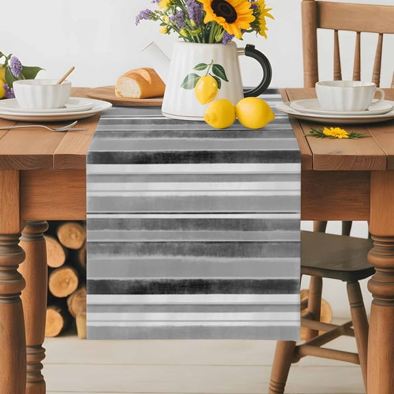 Burlap Table Runner 70 Inches Long,Grey White Stripe Nordic Style Non-Slip Kitchen Table Runners for Dining Room Everyday Use Party Table Decorations Retro Geometric Art