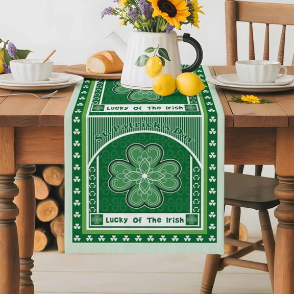 Burlap Table Runner 70 Inches Long,Irish Festival Celtic Knots Lucky Shamrock Non-Slip Kitchen Table Runners for Dining Room Everyday Use Party Table Decorations Stripe