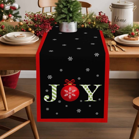 Burlap Table Runner 70 Inches Long,Joy Words on Black Background Non-Slip Kitchen Table Runners for Dining Room Everyday Use Party Table Decorations Red Striped