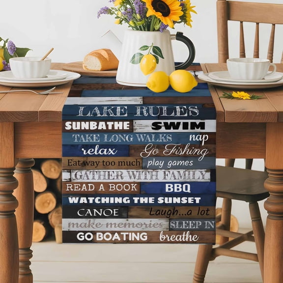 Burlap Table Runner 70 Inches Long, Motivational Inspirational Happiness Quotes Non-Slip Kitchen Table Runners for Dining Room Everyday Use Party Table Decorations Retro Wood Plank