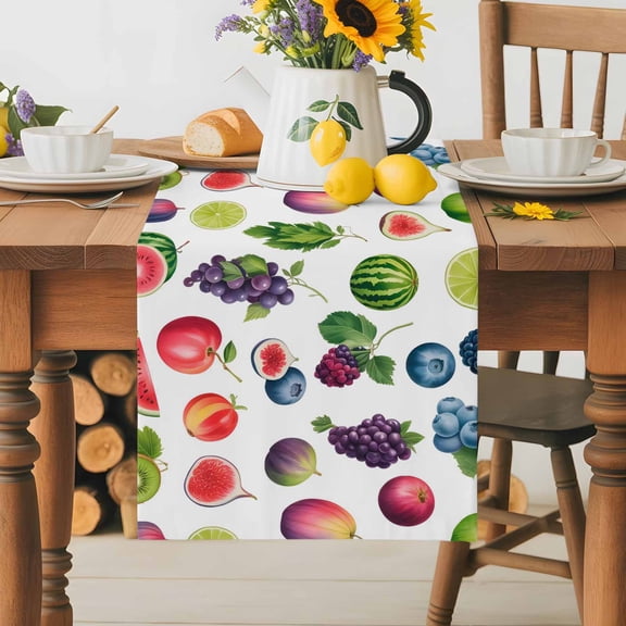Burlap Table Runner 70 Inches Long, Pastoral Fruit Watermelon Grapes Non-Slip Kitchen Table Runners for Dining Room Everyday Use Party Table Decorations Farm Kiwifruit Lemon