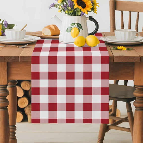 Burlap Table Runner 70 Inches Long,Red Pink and White Plaid Non-Slip Kitchen Table Runners for Dining Room Everyday Use Party Table Decorations Pastoral Farm Style