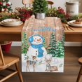 thumbnail image 1 of Burlap Table Runner 70 Inches Long,Retro Snowman Deer on Farm Wood Board Non-Slip Kitchen Table Runners for Dining Room Everyday Use Party Table Decorations Winter Snowflake, 1 of 9