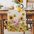 thumbnail image 1 of Burlap Table Runner 70 Inches Long, Rustic Blossom Sunflower Pig Non-Slip Kitchen Table Runners for Dining Room Everyday Use Party Table Decorations Spring Floral Animal on Linen, 1 of 9