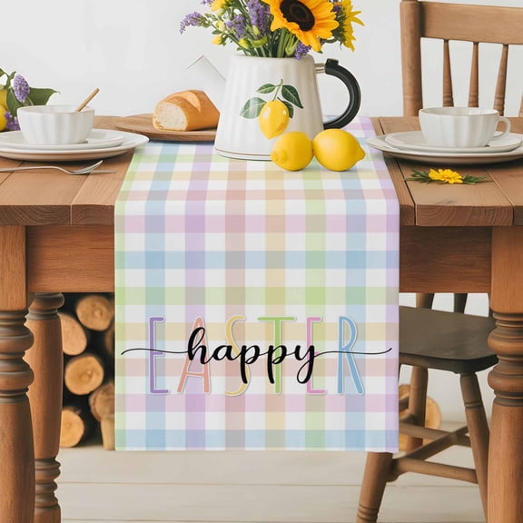 Burlap Table Runner 70 Inches Long,Spring Colorful Checkered Non-Slip Kitchen Table Runners for Dining Room Everyday Use Party Table Decorations Easter Buffalo Plaid Minimalist Style