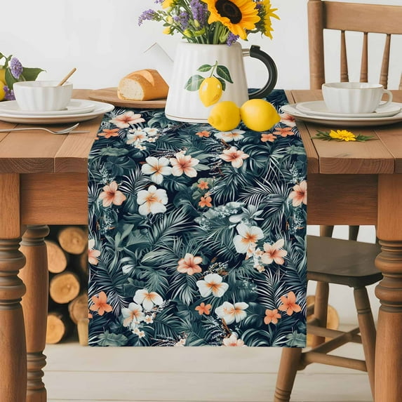 Burlap Table Runner 70 Inches Long, Tropical Lily Flower Jungle Leaves Non-Slip Kitchen Table Runners for Dining Room Everyday Use Party Table Decorations Watercolor Summer Plant