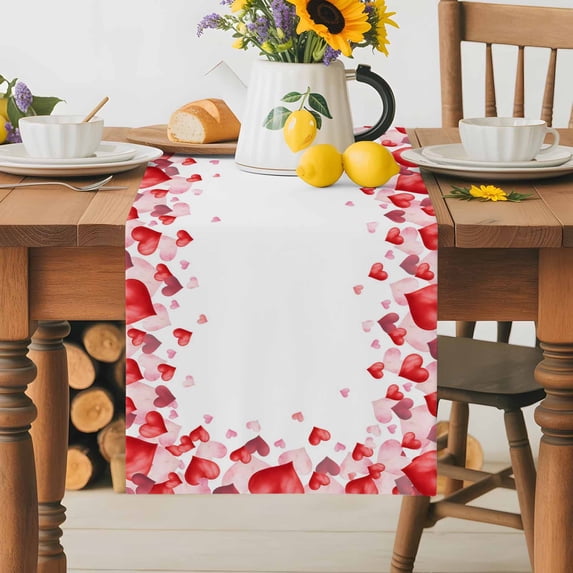 Burlap Table Runner 70 Inches Long, Valentine's Day Words on White Non-Slip Kitchen Table Runners for Dining Room Everyday Use Party Table Decorations Red Pink Love