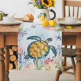thumbnail image 1 of Burlap Table Runner 70 Inches Long,Watercolor Coastal Sea Turtle Coral Seahorse Starfish Non-Slip Kitchen Table Runners for Dining Room Everyday Use Party Table Decorations Underwater World, 1 of 9