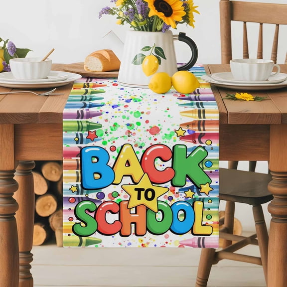 Burlap Table Runner 70 Inches Long, Watercolor Style Crayon Star Non-Slip Kitchen Table Runners for Dining Room Everyday Use Party Table Decorations Back to School