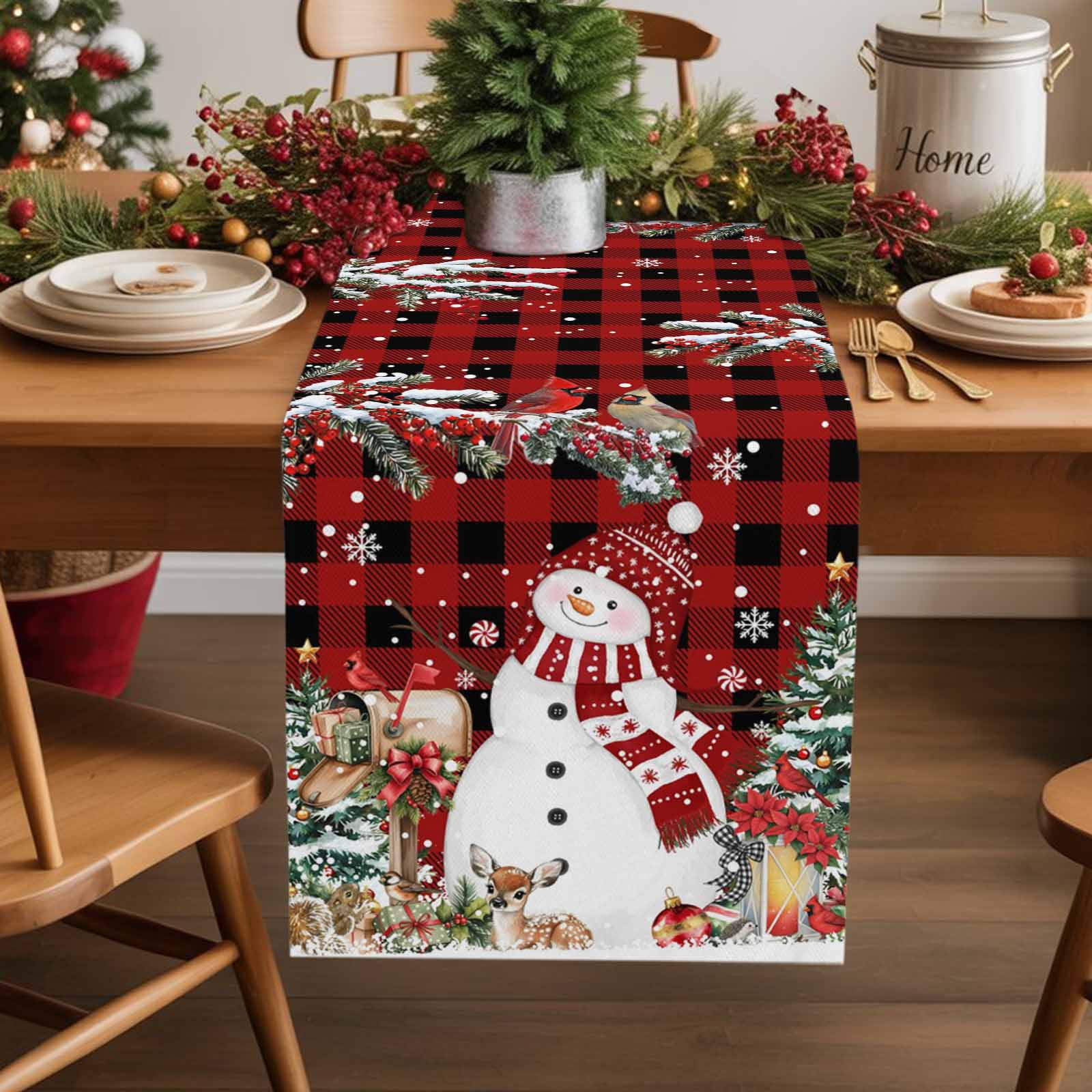 Burlap Table Runner 70 Inches Long Winter Snowman Snowflakes Non Slip Burlap Table Runner 70 Inches Long Winter Snowman Snowflakes Non Slip