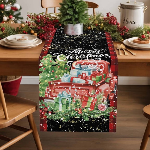 Burlap Table Runner 72 Inches Long,Christmas Tree Winter Snowflake Non-Slip Kitchen Table Runners for Dining Room Everyday Use Party Table Decorations Red Black Plaid