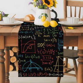 Burlap Table Runner 72 Inches Long, Mathematical Formulas Math Doodle Non-Slip Kitchen Table Runners for Dining Room Everyday Use Party Table Decorations Cartoon Style