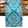 thumbnail image 1 of Burlap Table Runner 90 Inches Long, Abstract Minimalist Boho Blue Flower Non-Slip Kitchen Table Runners for Dining Room Everyday Use Party Table Decorations Aesthetic Art, 1 of 9