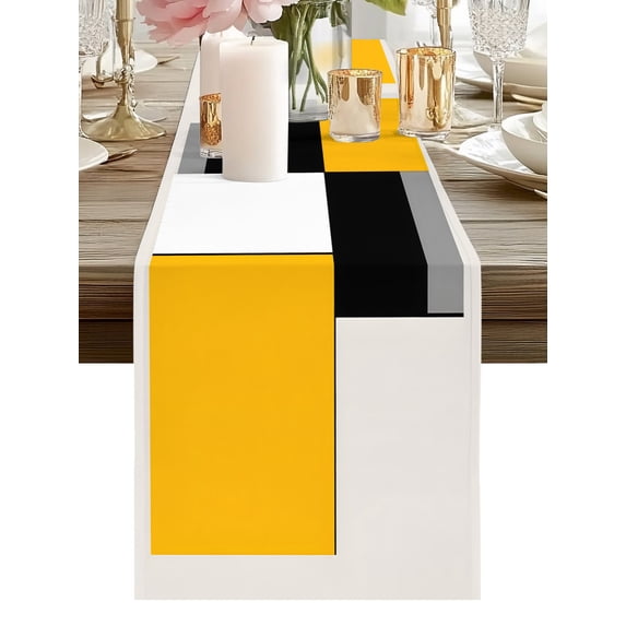 Burlap Table Runner 90 Inches Long, Abstract Yellow Black White ...