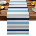 thumbnail image 1 of Burlap Table Runner 90 Inches Long, Blue Gradient Stripes Geometric Non-Slip Kitchen Table Runners for Dining Room Everyday Use Party Table Decorations Minimalistic Line, 1 of 9