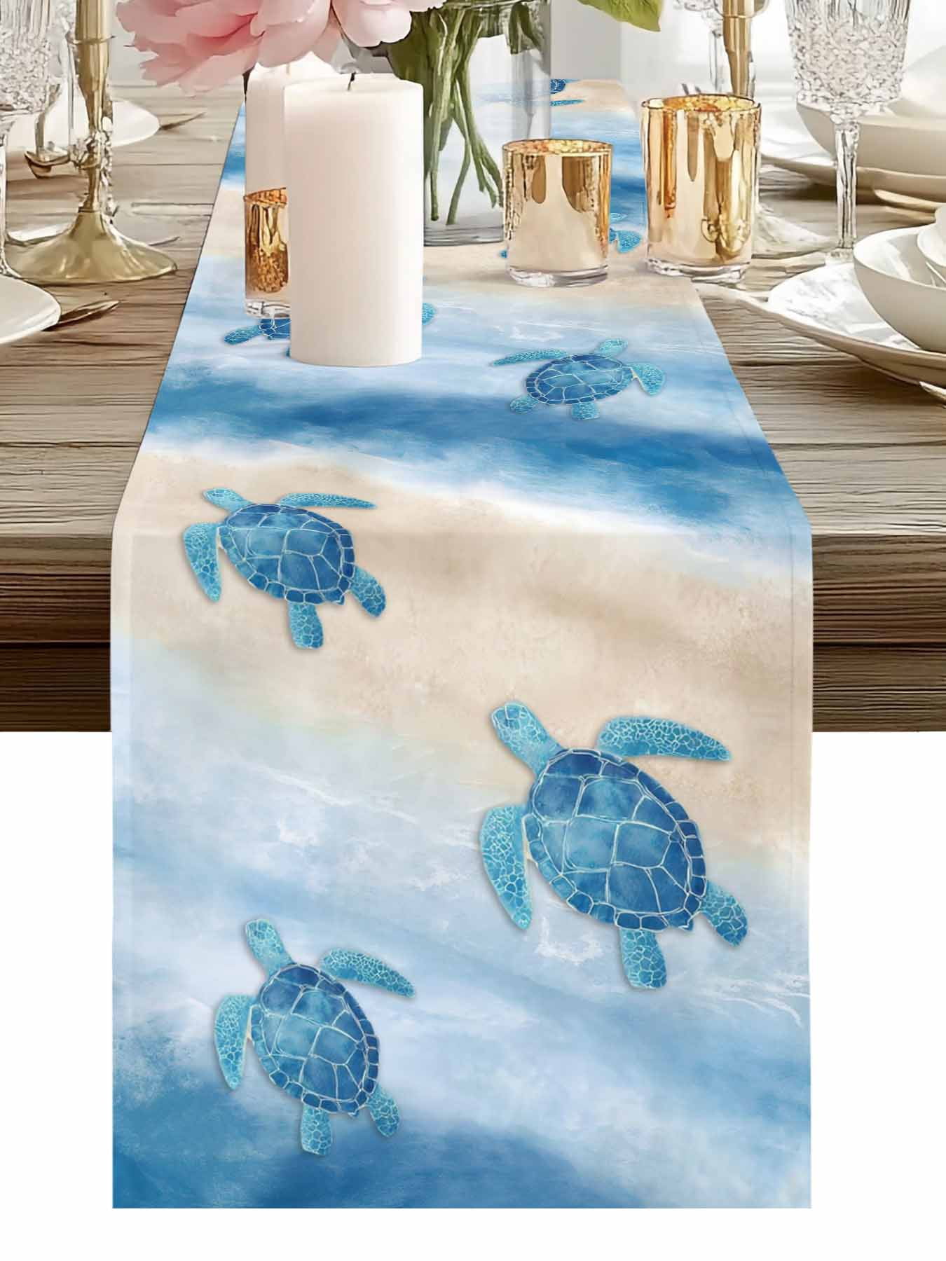 Burlap Table Runner 90 Inches Long, Blue Ocean Gradient Weaves Non-Slip ...
