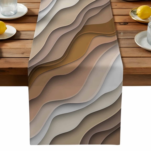 Burlap Table Runner 90 Inches Long, Brown Stripe Abstract Geometric Non-Slip Kitchen Table Runners for Dining Room Everyday Use Party Table Decorations Gradient Water Ripple Modern Art