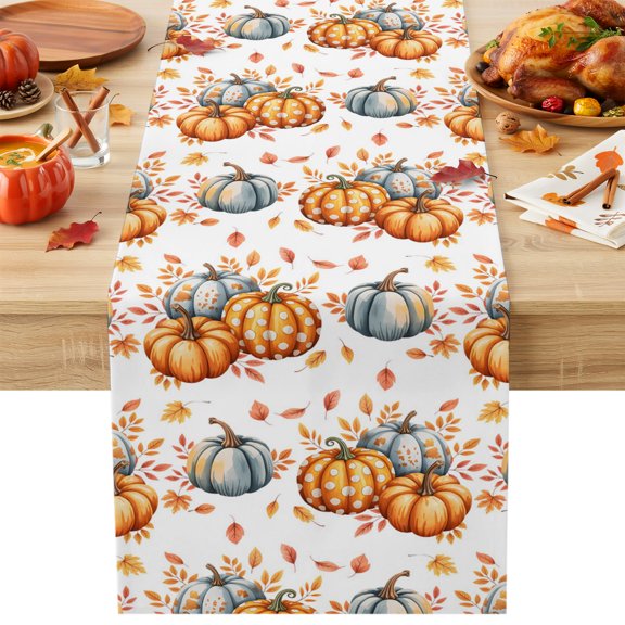 Burlap Table Runner 90 Inches Long, Cartoon Thanksgiving Thanksgiving Non-Slip Kitchen Table Runners for Dining Room Everyday Use Party Table Decorations Country Autumn Leaves