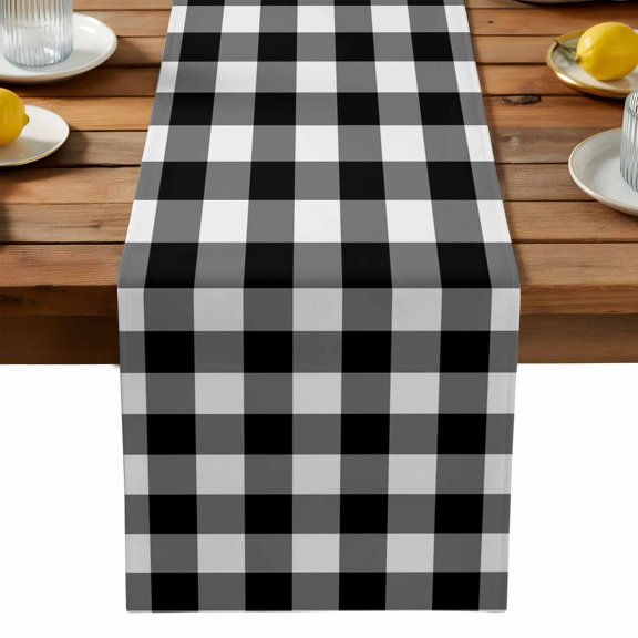 Burlap Table Runner 90 Inches Long,Classic Black and White Buffalo Check Non-Slip Kitchen Table Runners for Dining Room Everyday Use Party Table Decorations Monochrome Plaid