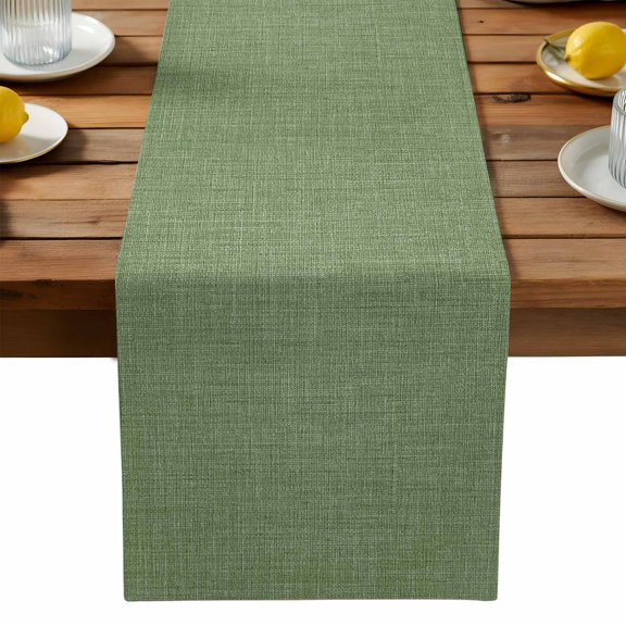 Burlap Table Runner 90 Inches Long, Classic Solid Green Non-Slip Kitchen Table Runners for Dining Room Everyday Use Party Table Decorations Vintage Monochrome