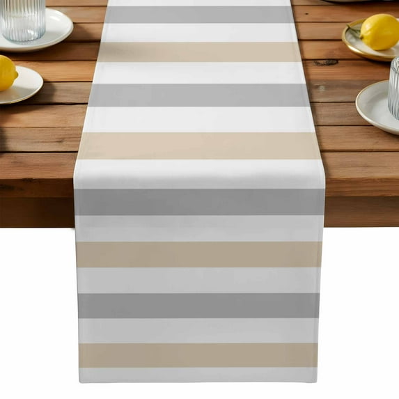 Burlap Table Runner 90 Inches Long, Classical Beige Grey Striped Non-Slip Kitchen Table Runners for Dining Room Everyday Use Party Table Decorations Modern Minimalist Lines