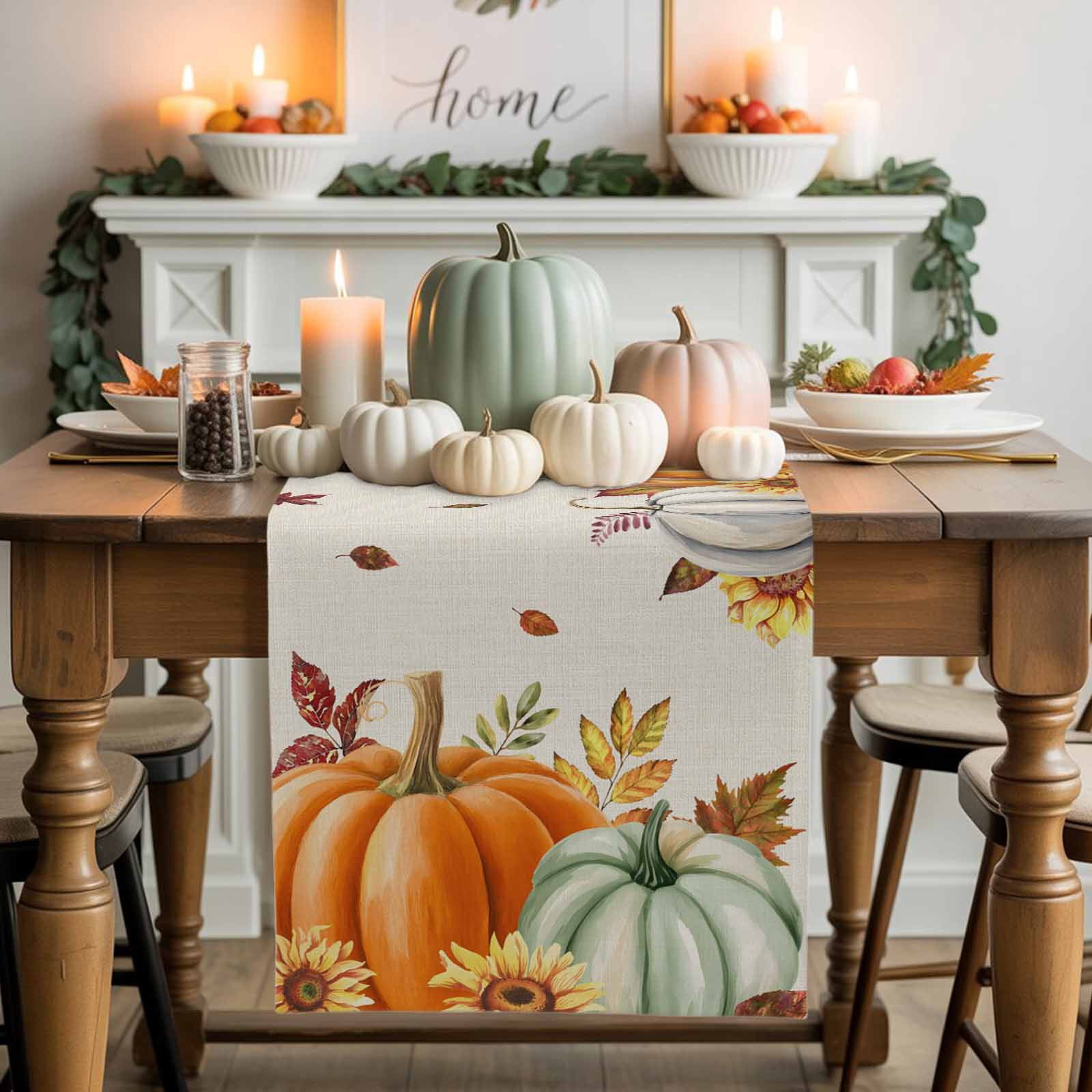 Burlap Table Runner 90 Inches Long,Fall Thanksgiving Pumpkin Maple Leaf ...