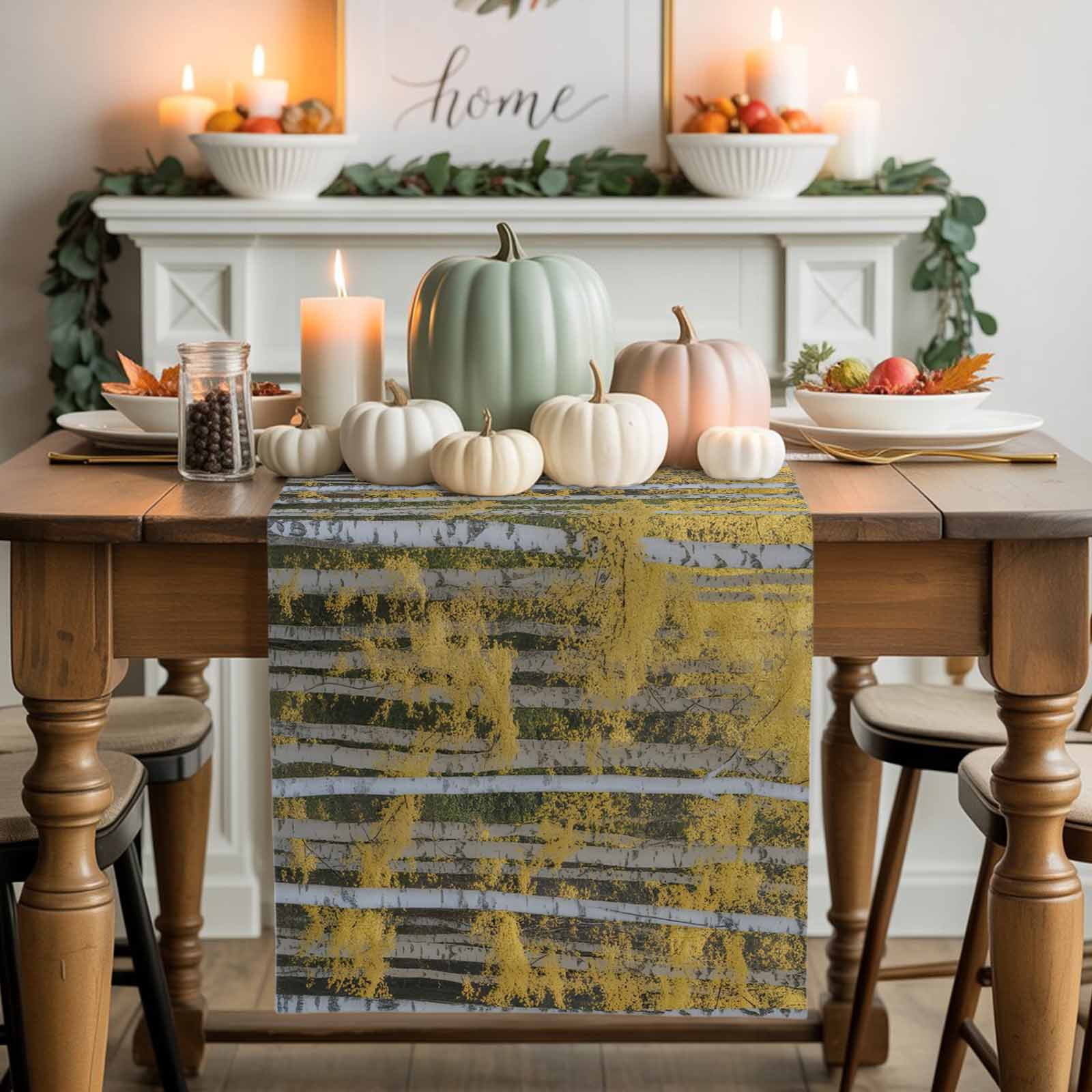 Burlap Table Runner 90 Inches Long,Fall Tree Forest Autumn Non-Slip ...