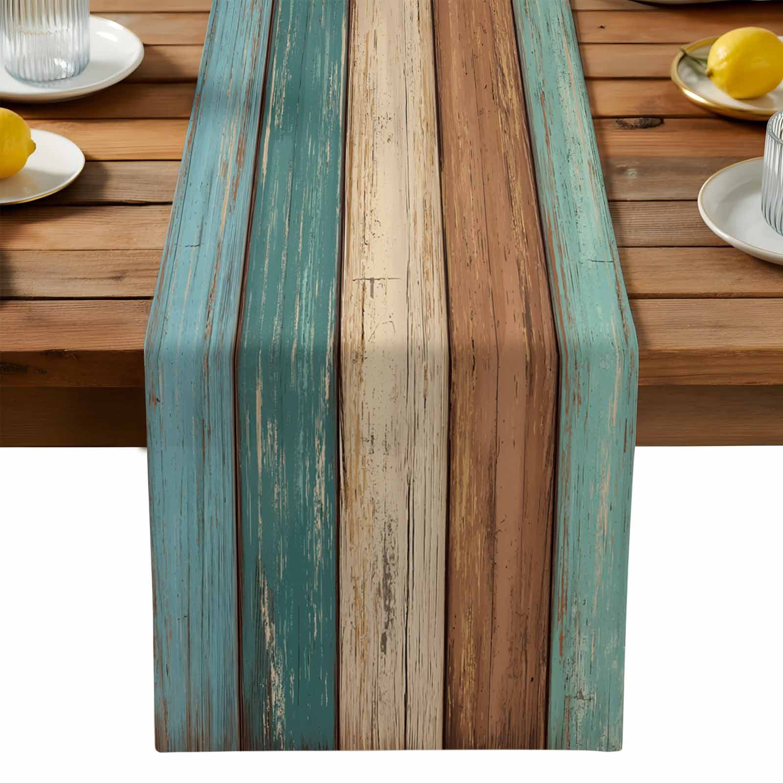 Burlap Table Runner 90 Inches Long,Farmhouse Retro Wood Board Non-Slip ...