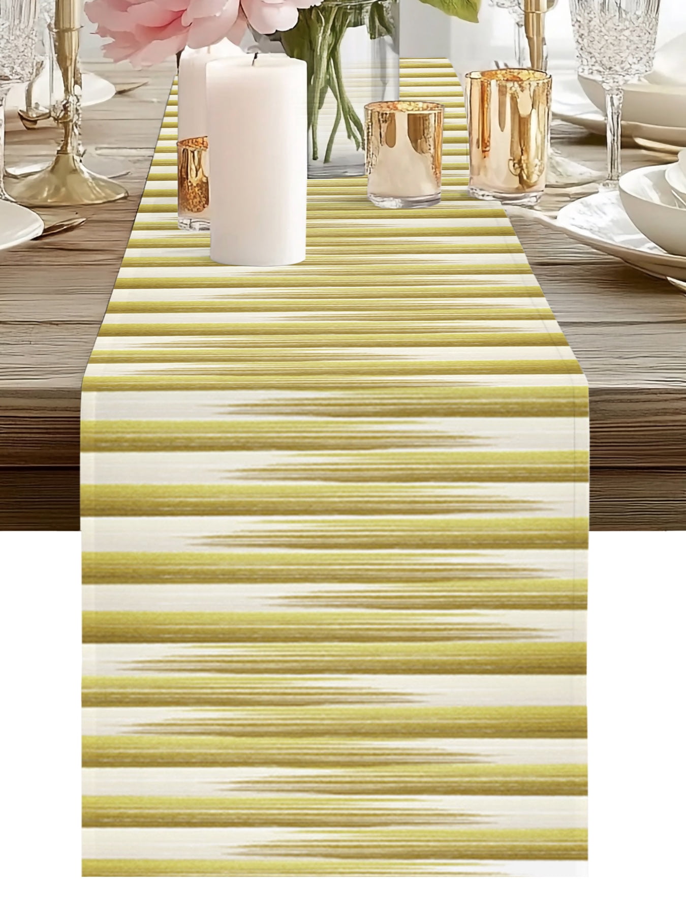 Burlap Table Runner 90 Inches Long, Gold Stripe Watercolor Gradient Non ...