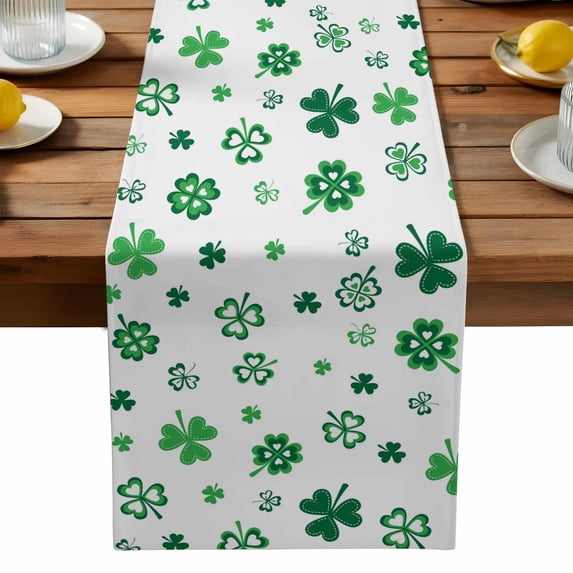 Burlap Table Runner 90 Inches Long,Irish St. Patrick's Day Green Clovers Non-Slip Kitchen Table Runners for Dining Room Everyday Use Party Table Decorations Lucky Leaf