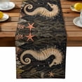 thumbnail image 1 of Burlap Table Runner 90 Inches Long, Marine Seahorse Starfish Coral Non-Slip Kitchen Table Runners for Dining Room Everyday Use Party Table Decorations Vintage Underwater World, 1 of 9