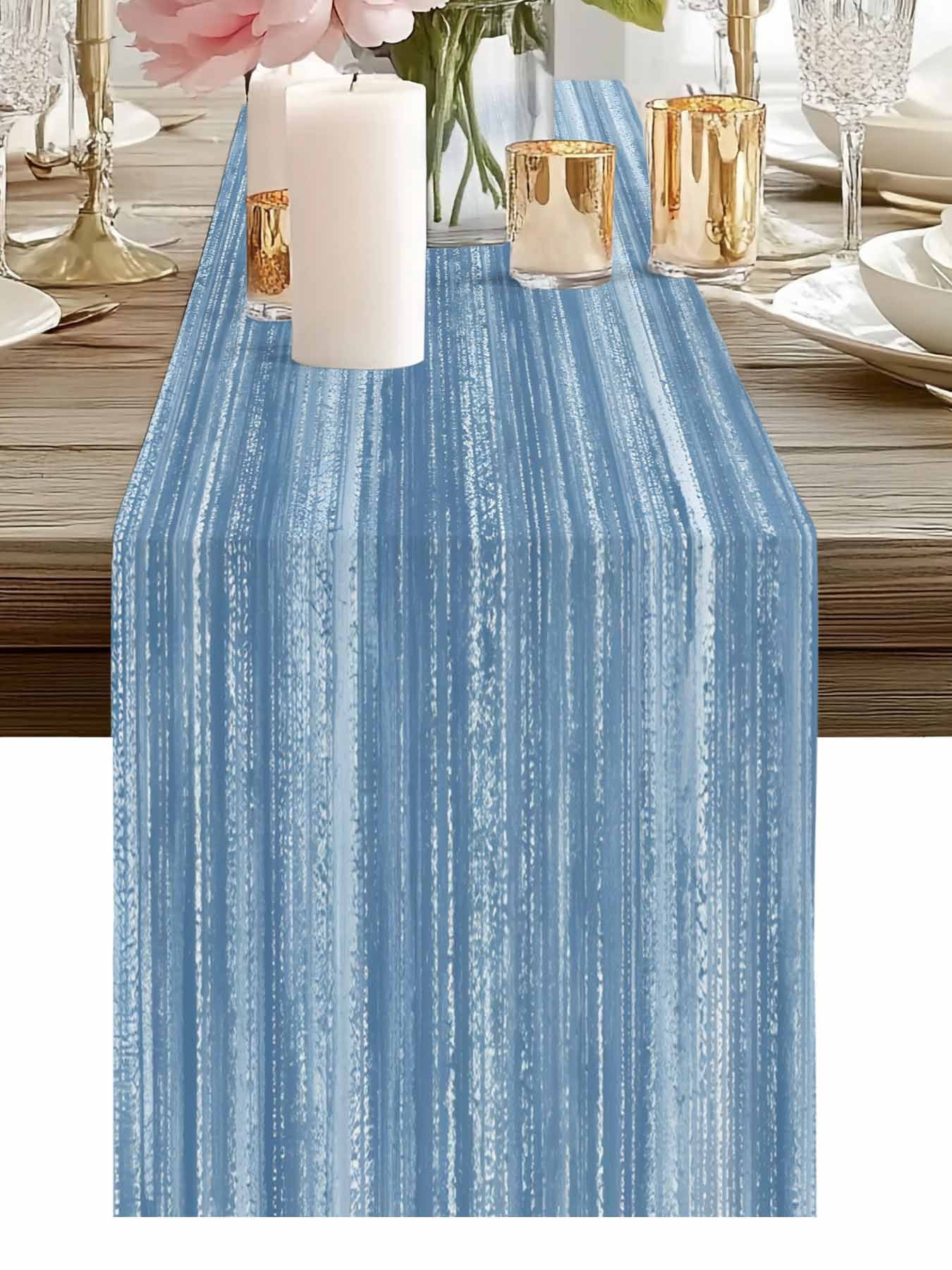 Burlap Table Runner 90 Inches Long, Modern Blue Graffiti Non-Slip Kitchen Table Runners for Dining Room Everyday Use Party Table Decorations Minimalist Style