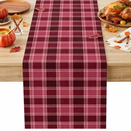 Burlap Table Runner 90 Inches Long, Modern Dark Red Lattice Tartan Non-Slip Kitchen Table Runners for Dining Room Everyday Use Party Table Decorations Christmas Buffalo Plaid
