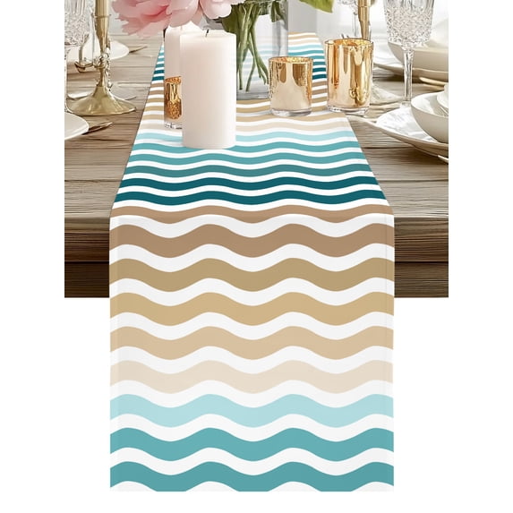 Burlap Table Runner 90 Inches Long, Modern Geometric Stripe Texture Non ...