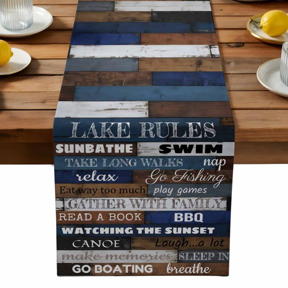 Burlap Table Runner 90 Inches Long, Motivational Inspirational Happiness Quotes Non-Slip Kitchen Table Runners for Dining Room Everyday Use Party Table Decorations Retro Wood Plank