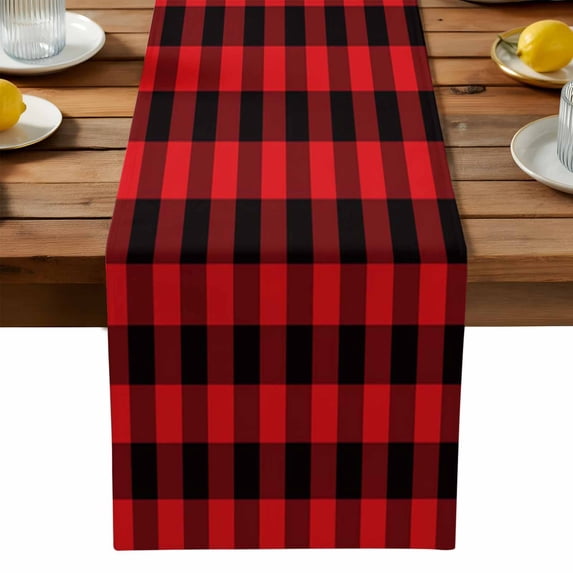Burlap Table Runner 90 Inches Long,Red Black Buffalo Lattice Non-Slip Kitchen Table Runners for Dining Room Everyday Use Party Table Decorations Classic Modern Plaid