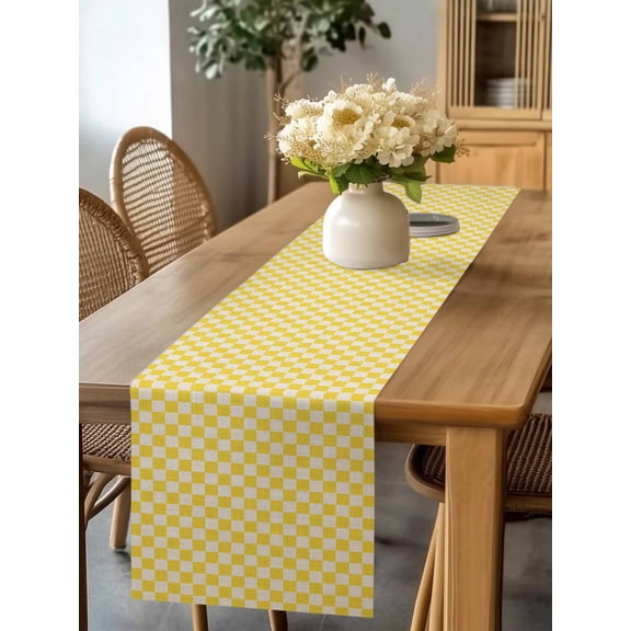 Burlap Table Runner 90 Inches Long, Retro Farm Beige Yellow Check Non-Slip Kitchen Table Runners for Dining Room Everyday Use Party Table Decorations Rural Pastoral Buffalo